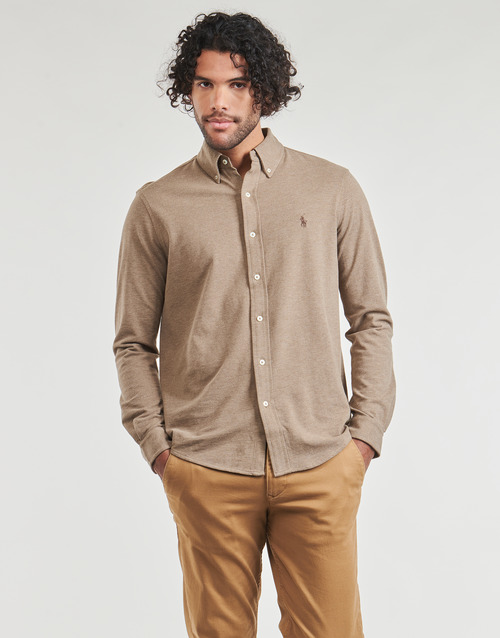Polo Ralph Lauren - CHEMISE AJUSTEE COL BOUTONNE EN POLO FEATHERWEIGHT Beige / Dark / Topotea / Heather