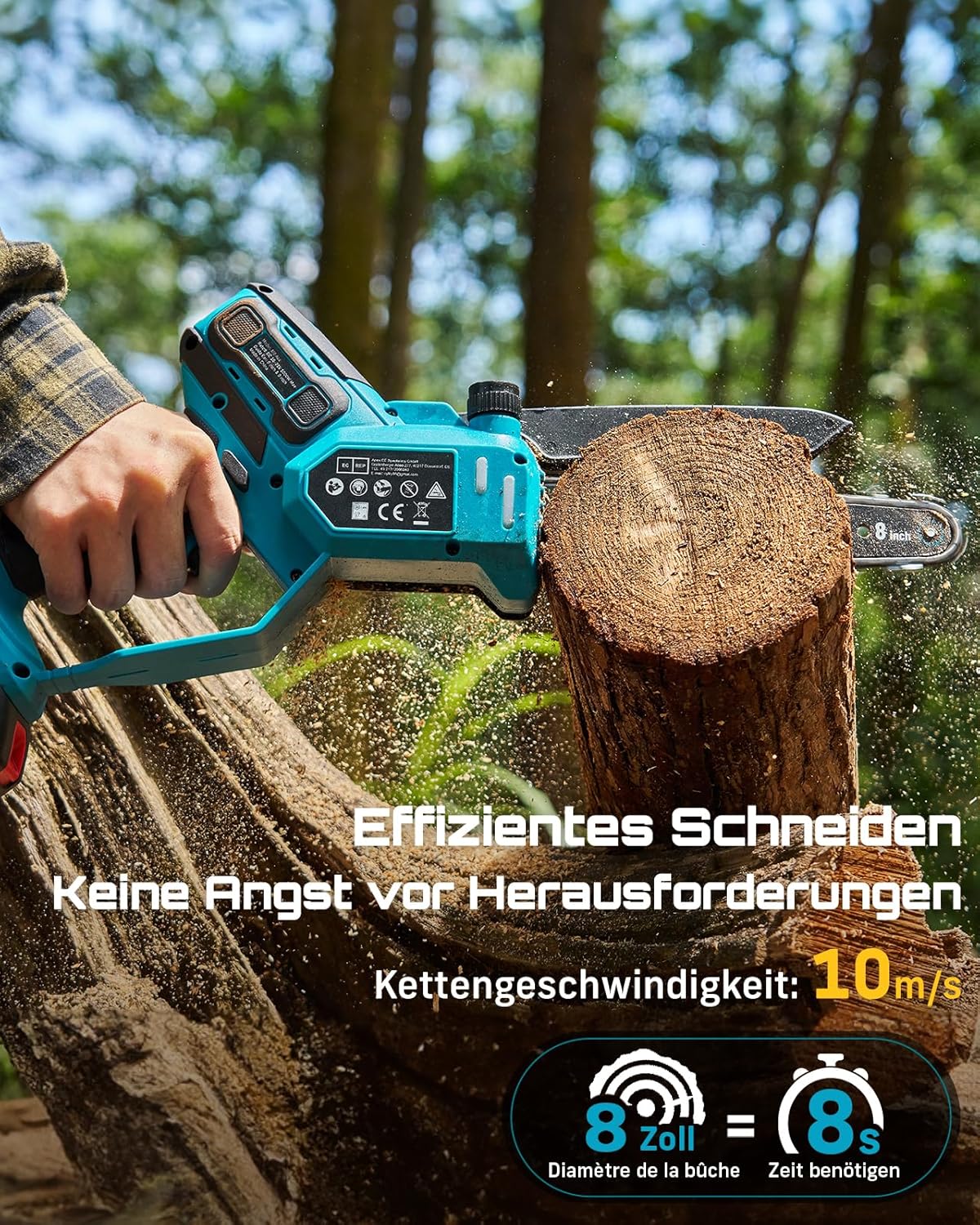 SEESII 6 & 8 Zoll Mini Kettensäge, 1000 W Brushless Kettensäge mit 2 * 4000 mAh Akkus, Kleine Säge mit Automatische Kettenschmierung & Werkzeuglose Kettenspannung, Astsäge Akku für Holz, Ast
