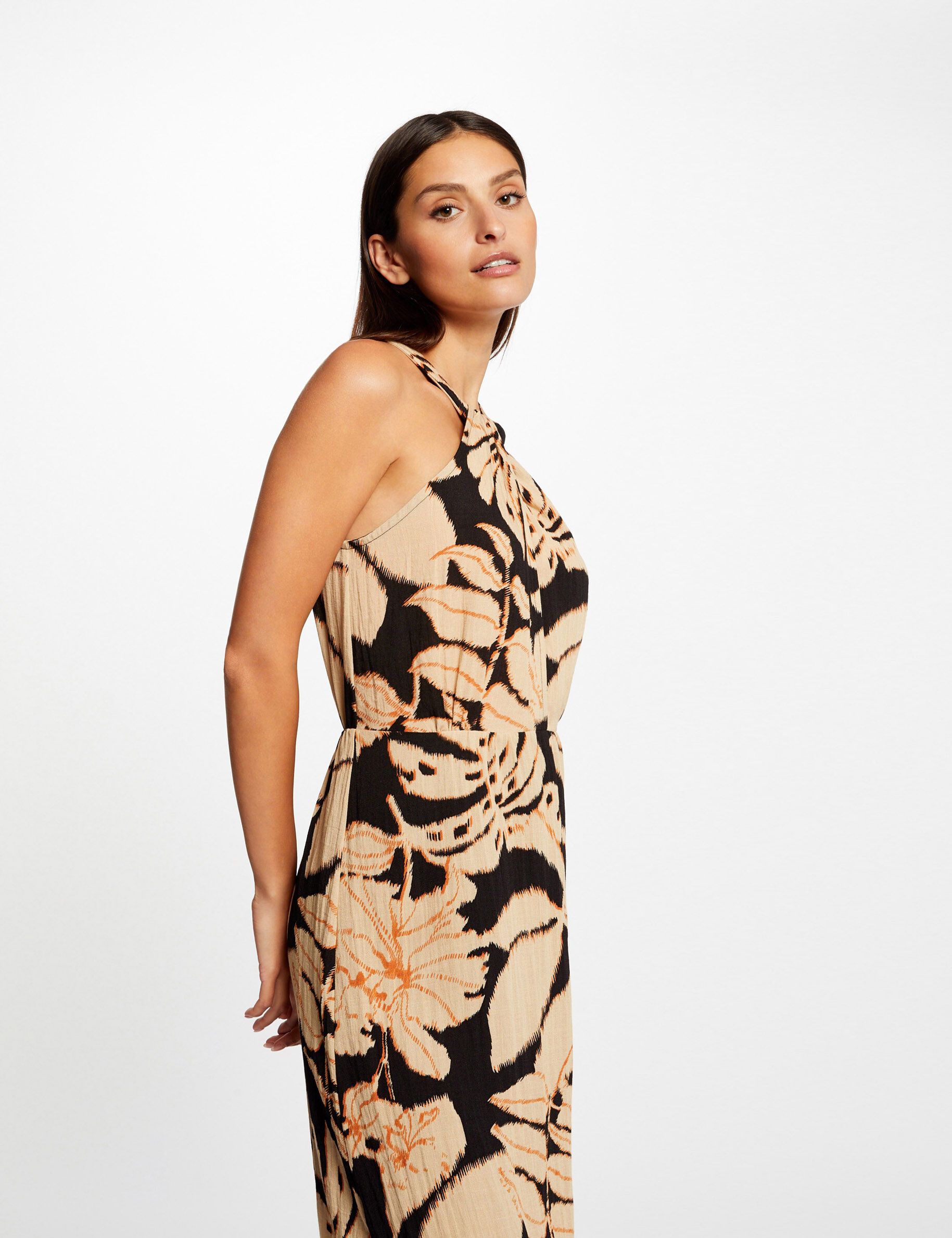 Robe longue droite imprimé végétal multico femme - multico