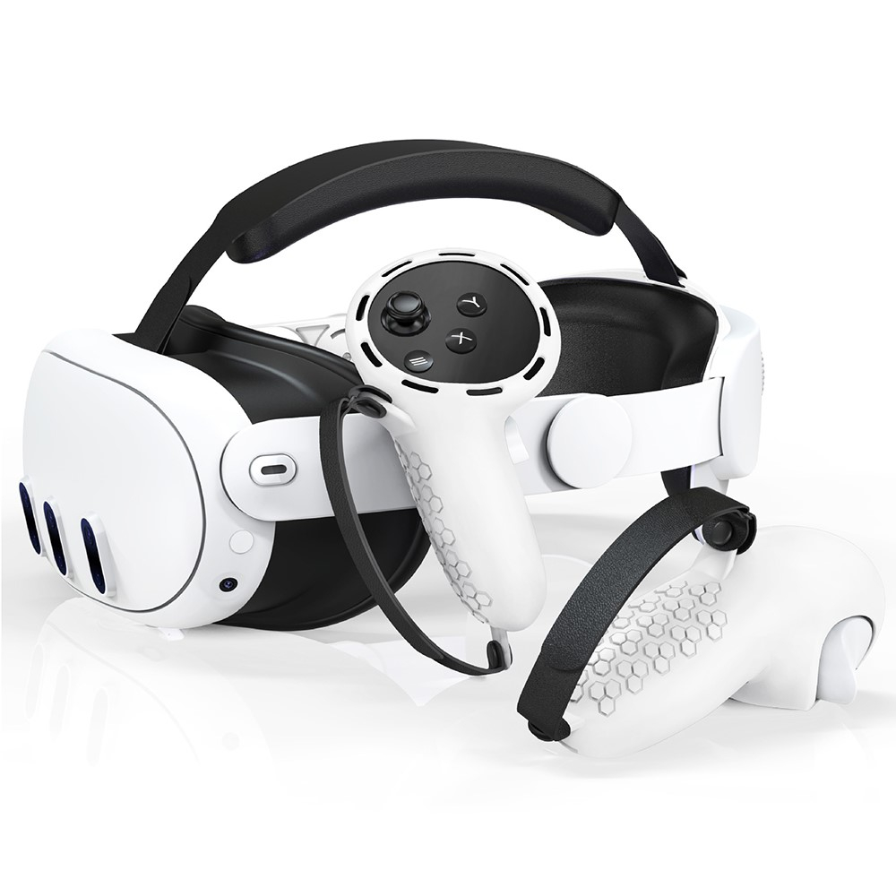 (2er Set) Meta Quest / Oculus Quest 3 / 3S Controller Silikon Grip Schutzhülle mit Handgelenk-Halterung - Weiss