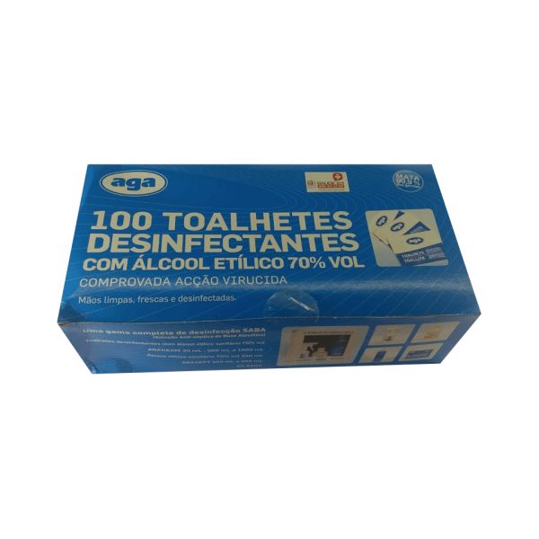 Aga Toalhetes Desinfetantes 70% Álcool 100 Unidades