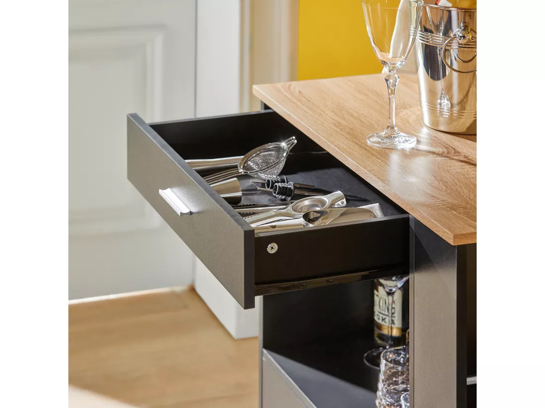 Desserte Roulante Chariot De Cuisine À Roulettes Buffet Avec Etagère Latérale, Fkw113-sch