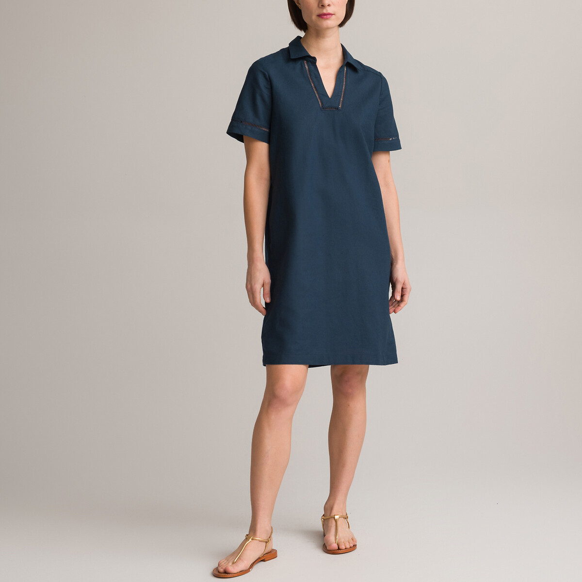 ANNE WEYBURN<br>Vestido reto, comprimento midi, mangas curtas