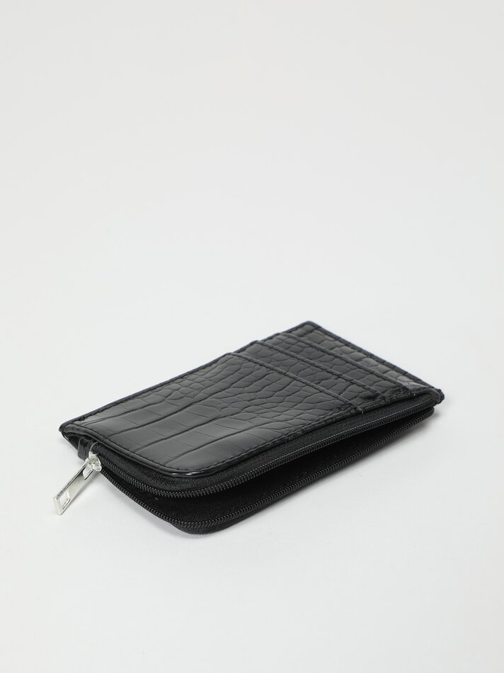 Porta-cartões com efeito de couro texturizado - Preto