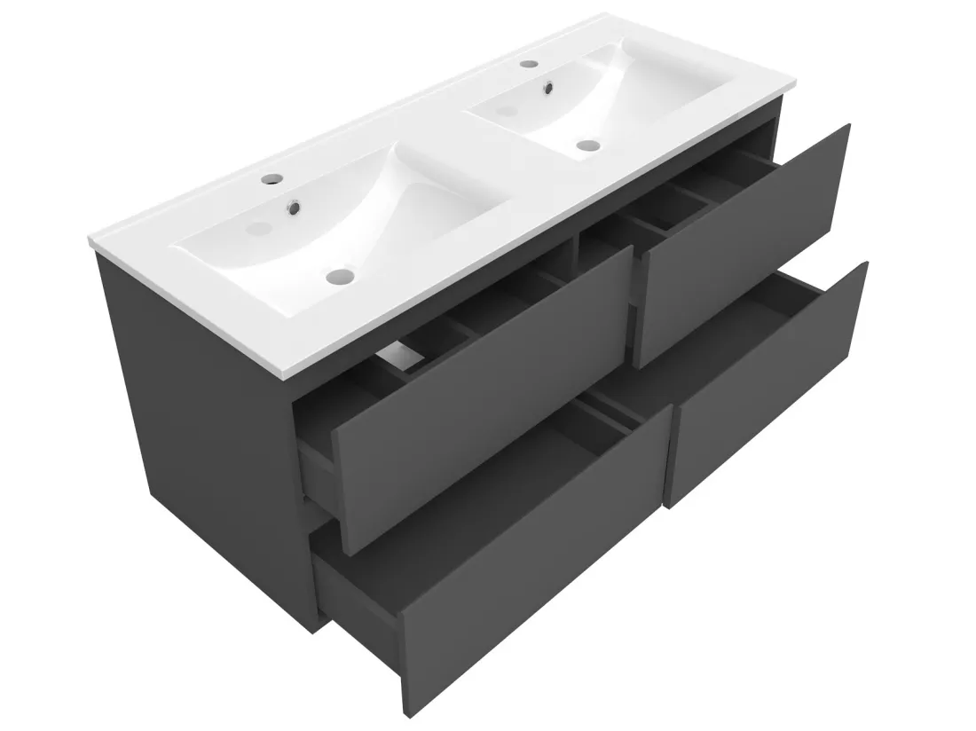 Meubles double vasque l.120 x H.52 x P.46cm, meuble acve colonne + miroir lumineux Anthracite, Aica