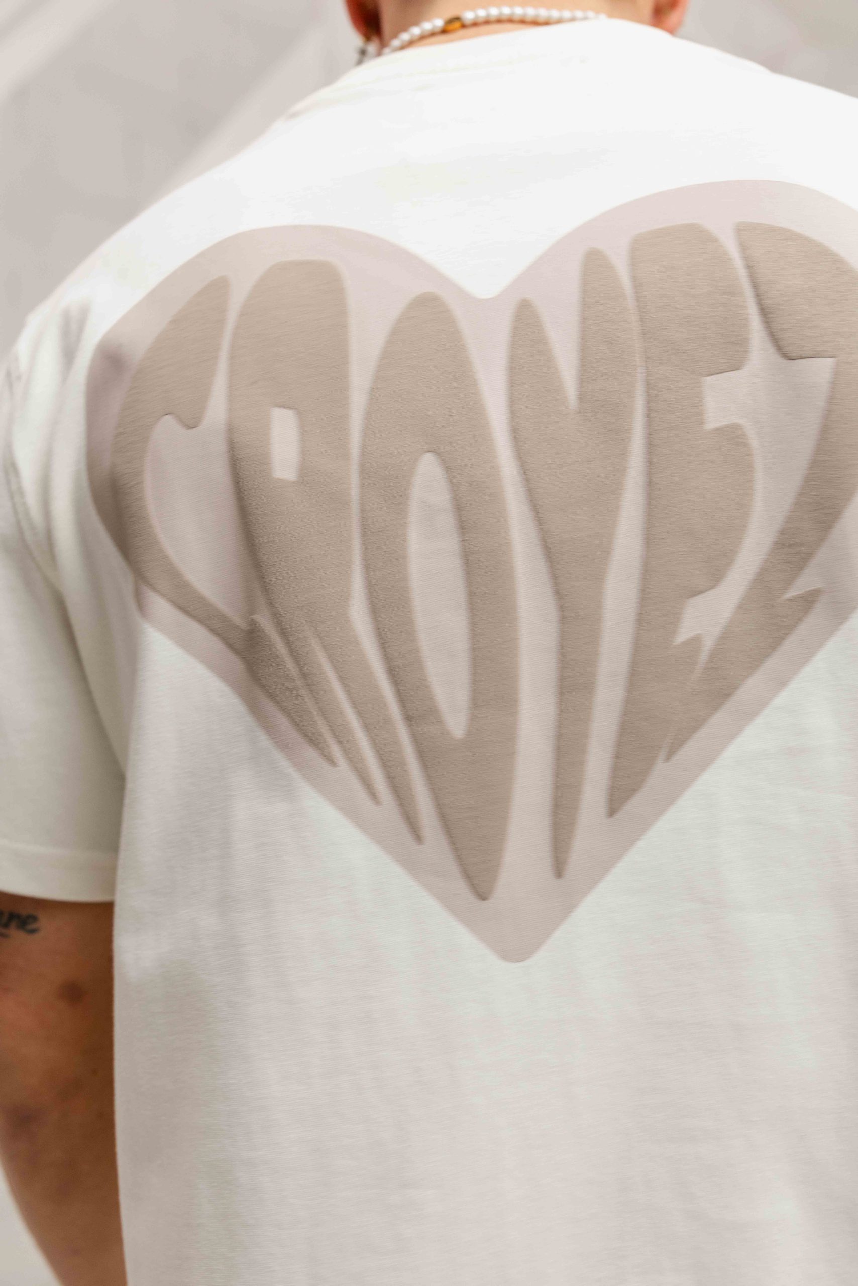 Croyez Puffed Heart T-Shirt Heren Gebroken Wit/Beige