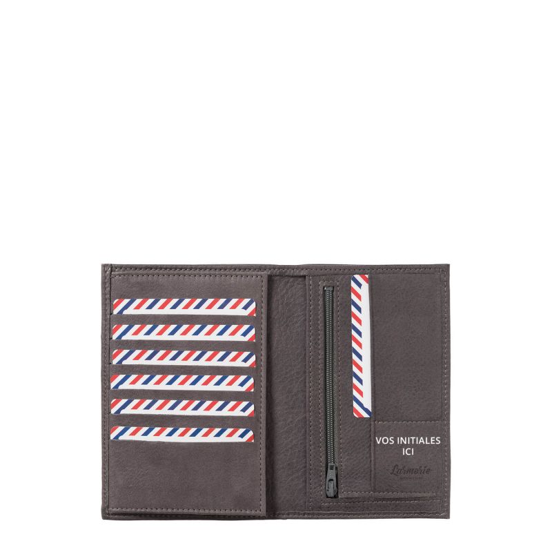 Portefeuille 2 volets Gustave en cuir Nubuck Nuage Gris