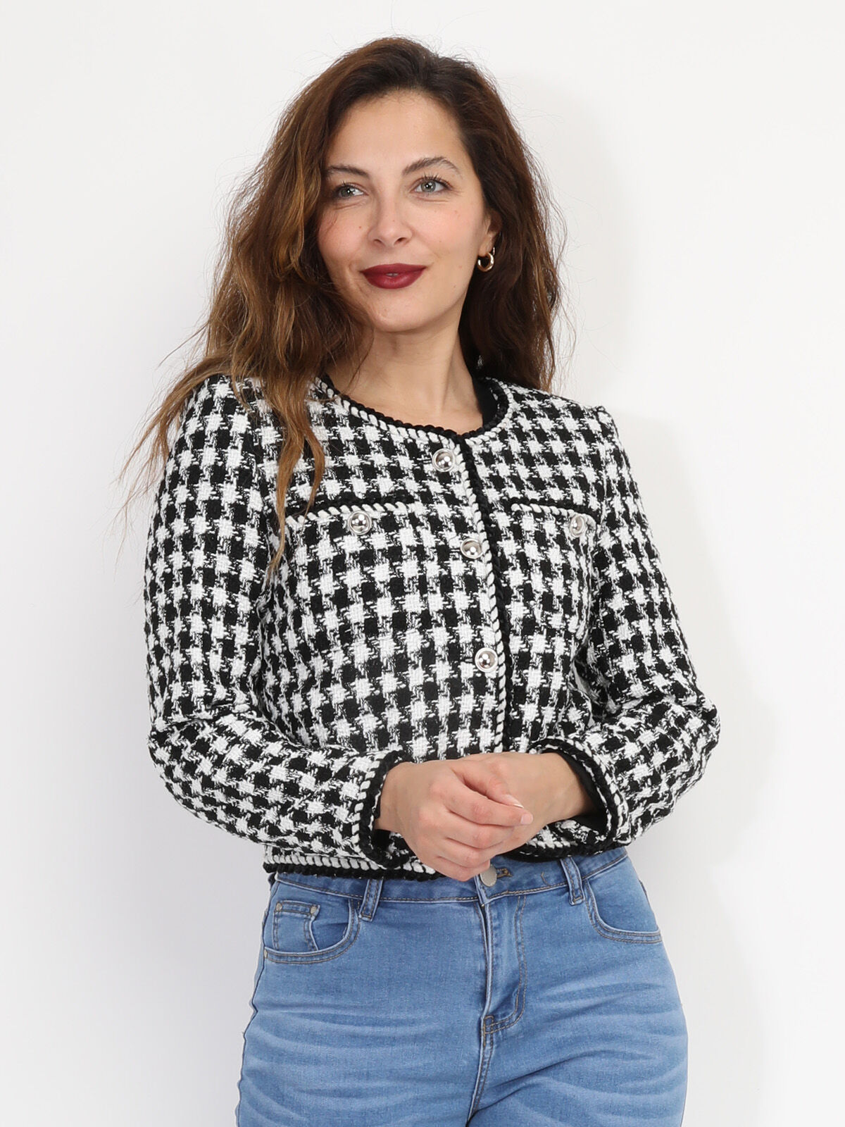 Veste en tweed pied-de-poule- Noir et Blanc