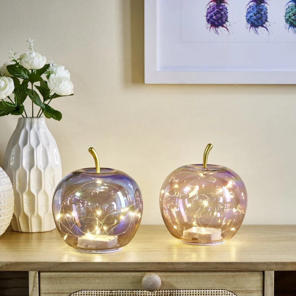 Pomme décoration LED en verre à poser grise Ø16cm