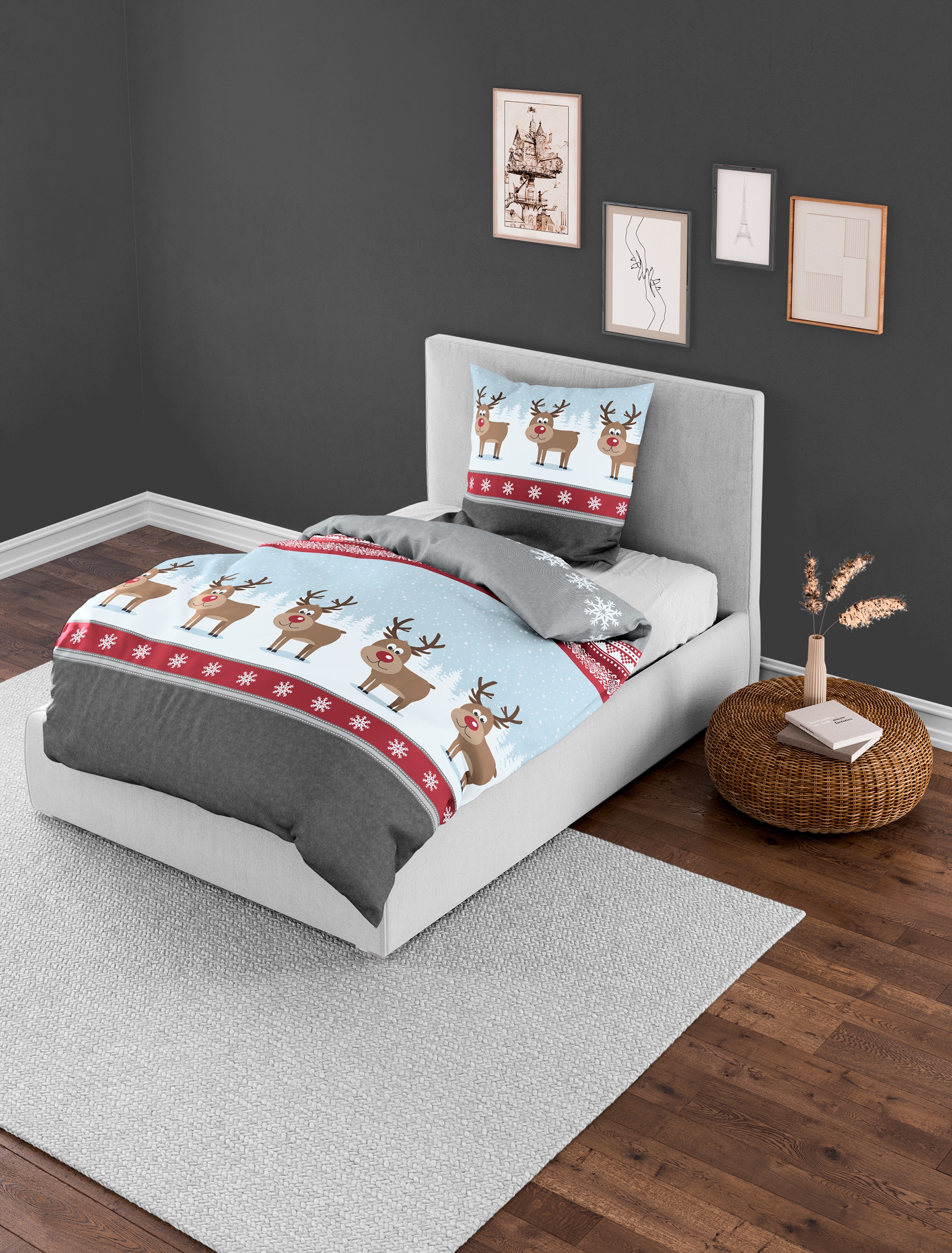 BIERBAUM Bettwäsche »Wichtel« 2 tlg. tlg. 100 % Baumwolle, Biber, unterschiedliche Weihnachts-Designs