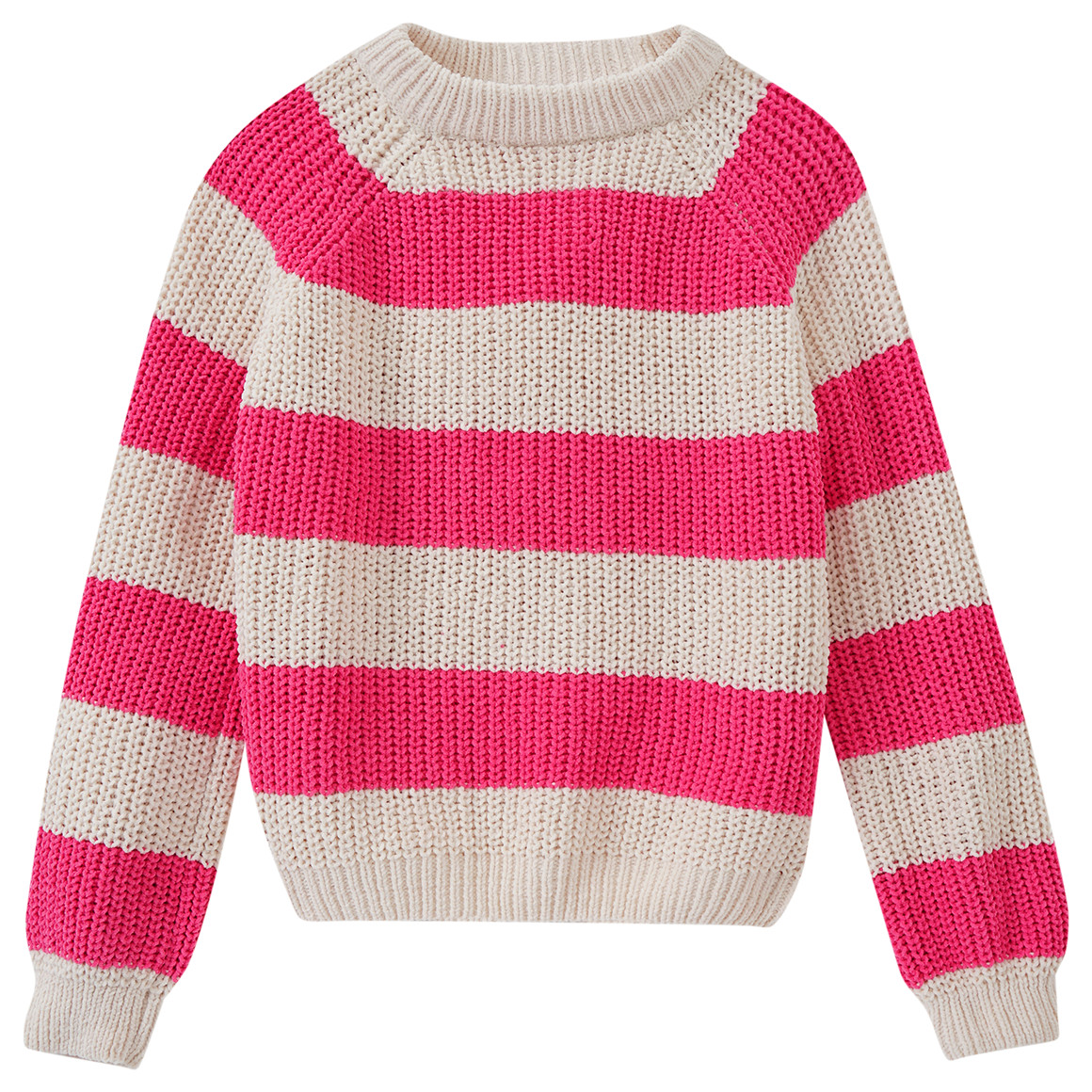 Yigga Mädchen Strickpullover mit Blockstreifen pink / creme