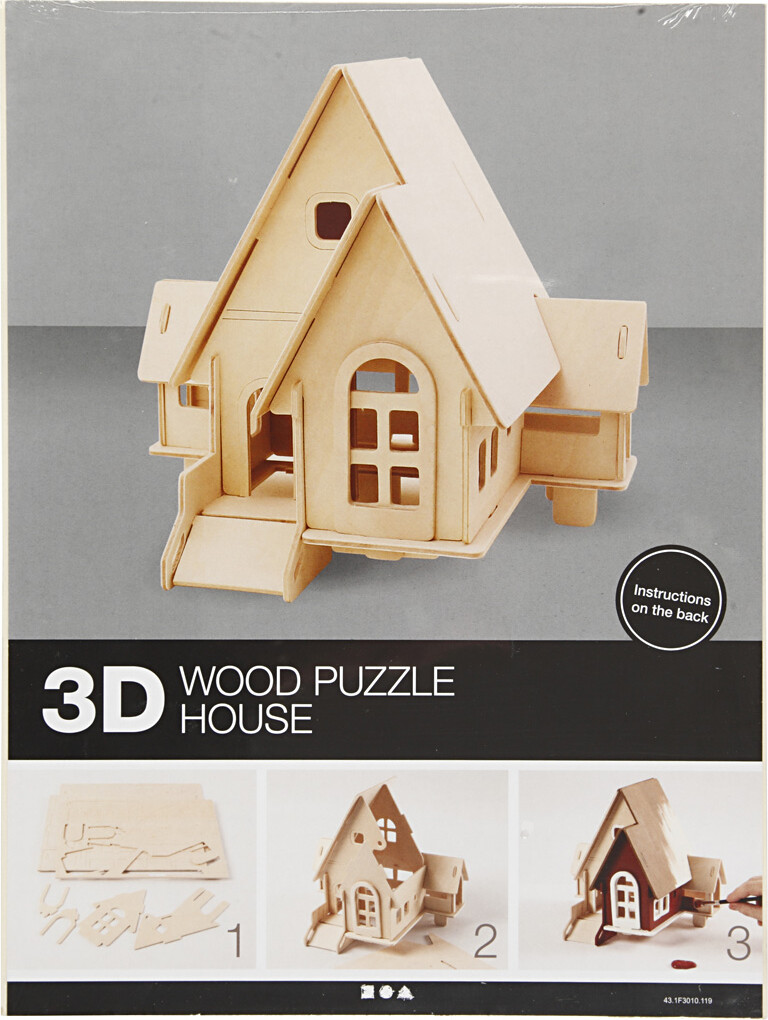 3D Træ Puslespil - Hus Med Kørerampe - 22,5X17,5X20,5 CM