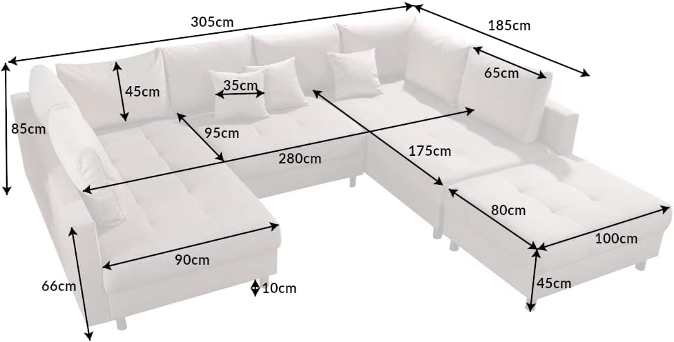 riess-ambiente.de Moderne XXL Wohnlandschaft Kent 305cm Champagner beige Samt inkl. Hocker und Kissen