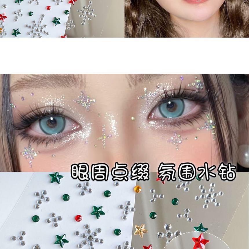 denivyse - Kerstboom strass gezicht make-up sticker (verschillende ontwerpen)
