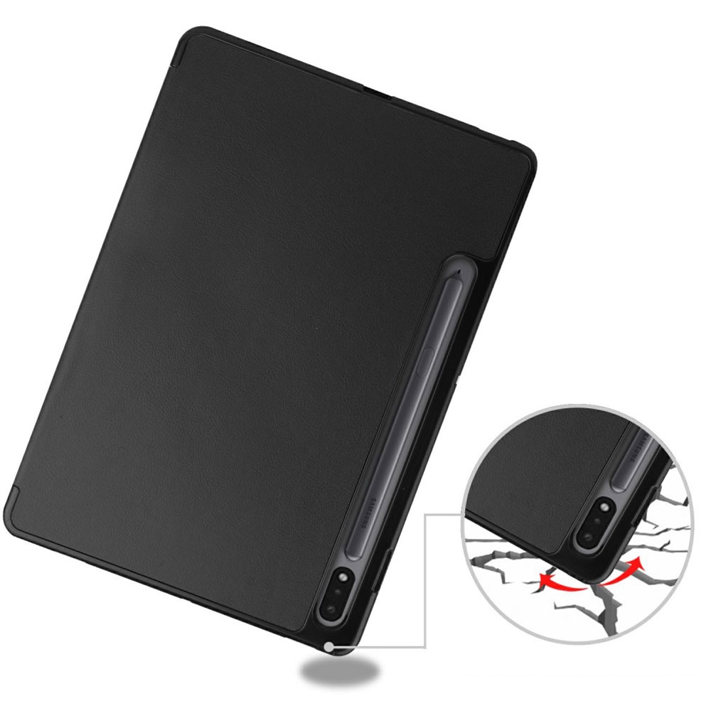 Samsung Galaxy Tab S8 / Tab S7 Flipcase Hülle Ledertasche mit Aufstellfunktion Litchi Look   S-Pen Halterung - Schwarz
