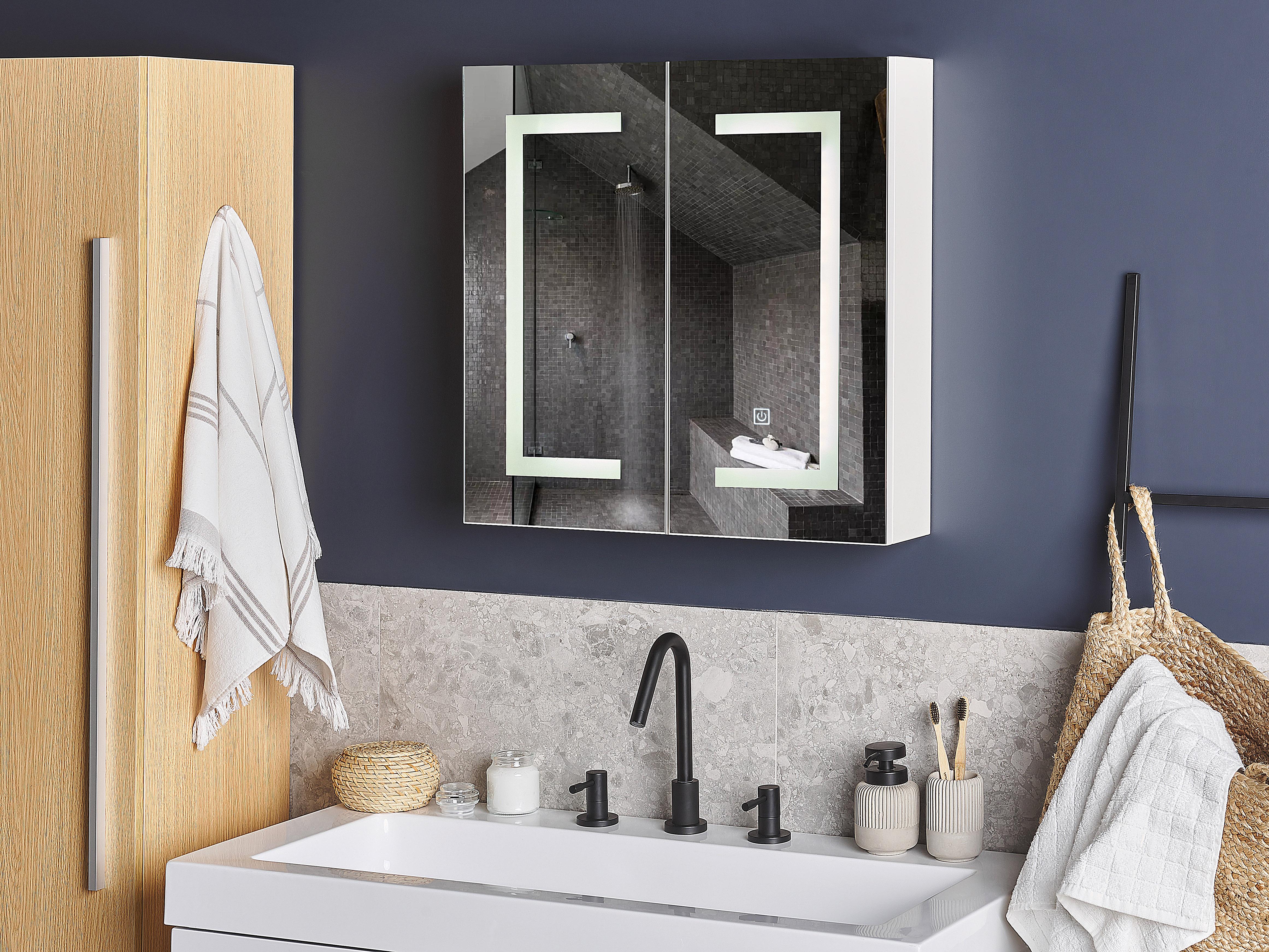 Badkamer wandkast met spiegel LED MAZARREDO 60 cm 60 cm Wit