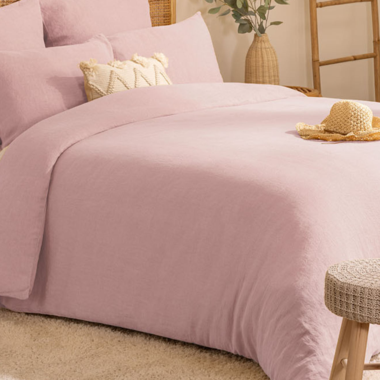 Atmosphera Housse de couette Linah en lin lavé rose