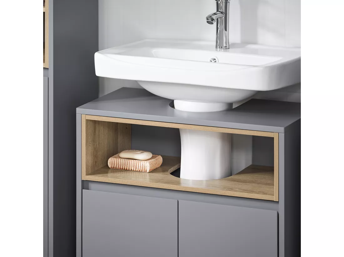 SoBuy BZR148-DG Meuble sous Lavabo de Salle de Bain, Meuble sous Vasque à 2 Portes, Placard Armoire de Rangement Meuble évier de Cuisine, L60 x P30 x H61 cm, Gris
