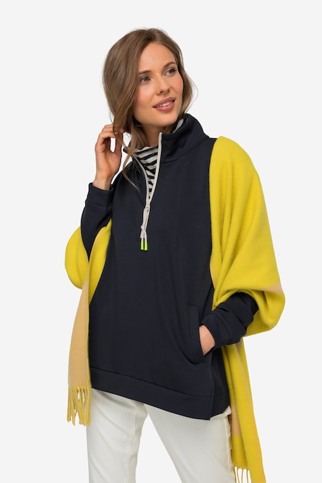 Sweatshirt, Troyerkragen, Langarm, Seitenschlitze