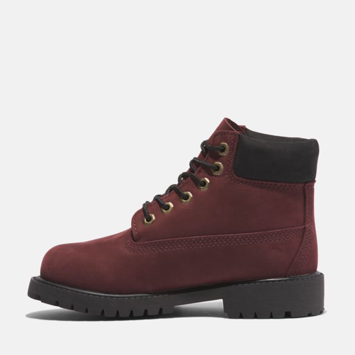 Bota Timberland Premium de 6 polegadas para jovens na cor bordô.