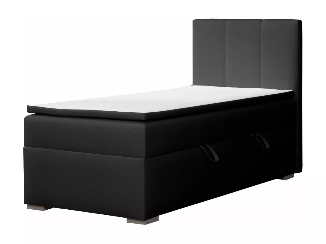 LIT SIMPLE avec tiroir de rangement et surmatelas, côté droit Monaco Mini 100x200 cm, Soft 11 (Noir)
