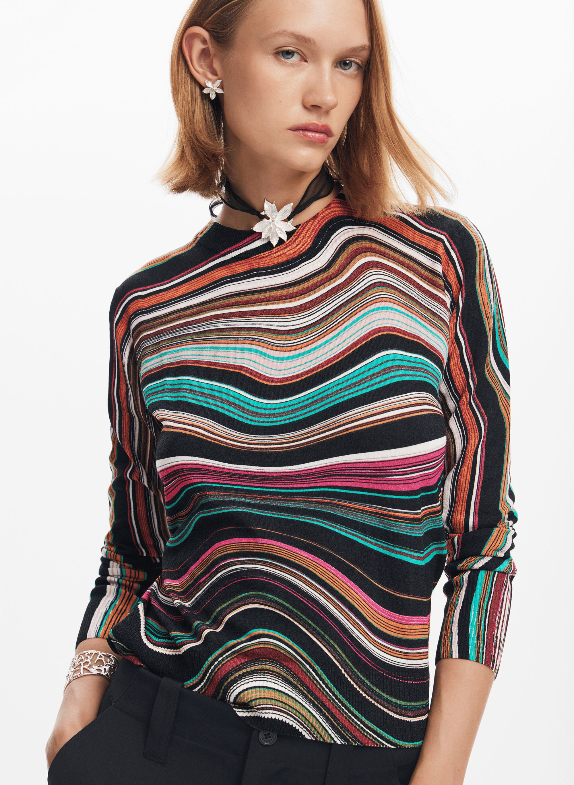Pull col rond droit imprimé | Multicolore