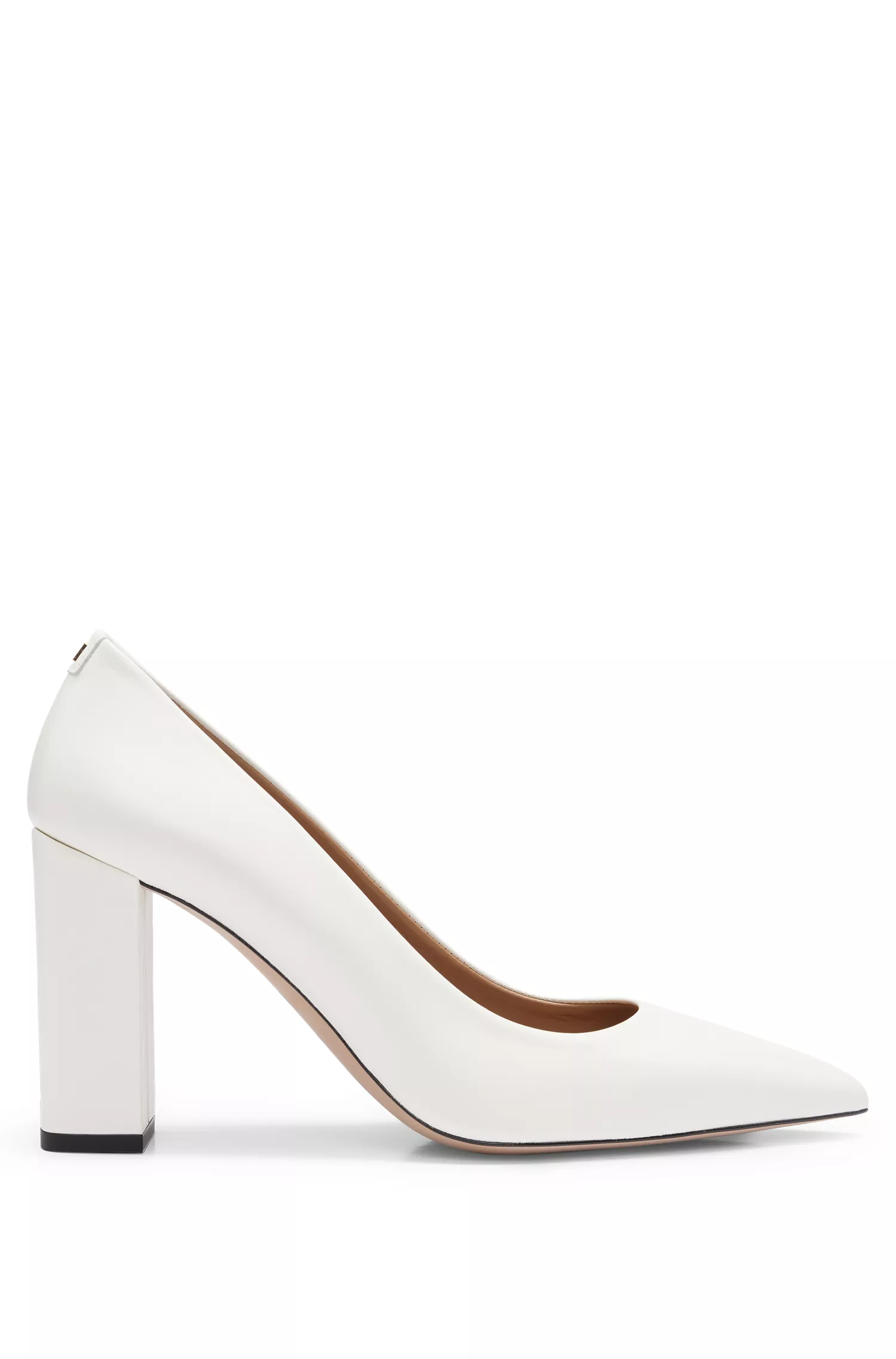 Sapatos de salto BOSS em couro napa preto com salto bloco de 9 cm.