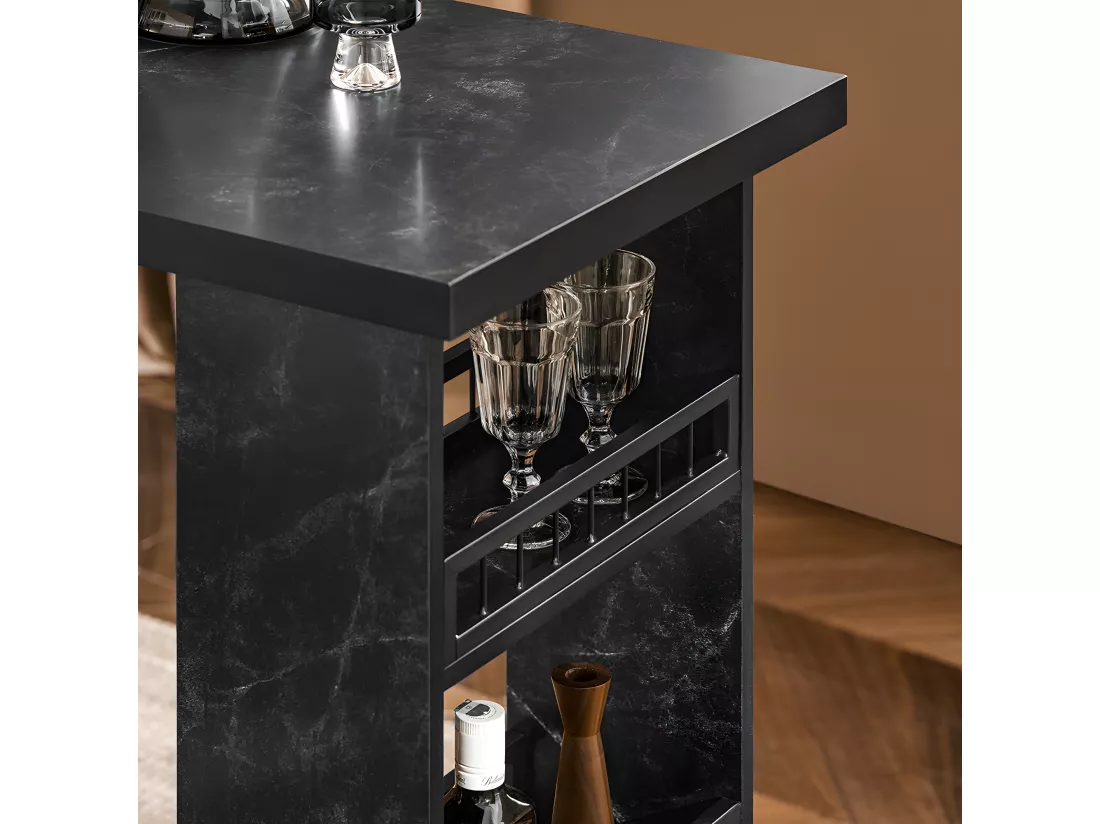 SoBuy FWT100-SCH Table de Bar avec 3 Étagères avec Surfaces de Rangement, Table pour Cuisine, Salle à Manger et Salon, Effet Marbre Cadre en Métal