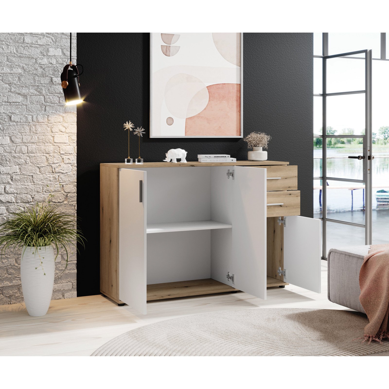 Kommode Leon Dekor Eiche Evoke weiss 120 x 84 x 35 cm