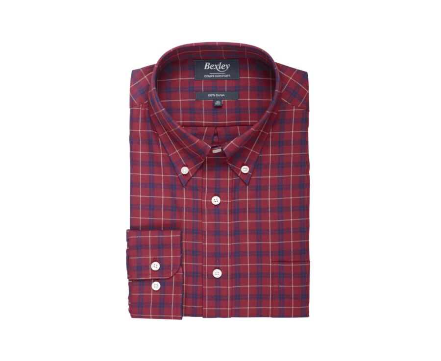 Chemise flanelle rouge sombre à carreaux navy et gold - FARLOW