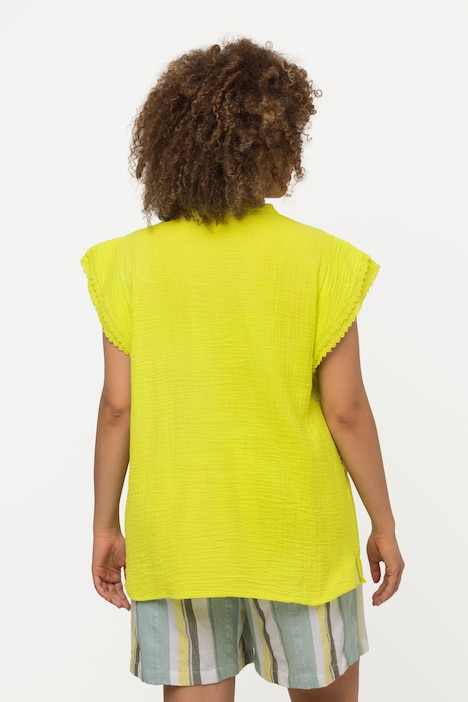 Blusenshirt, Musselin, A-Linie, V-Ausschnitt, Kurzarm