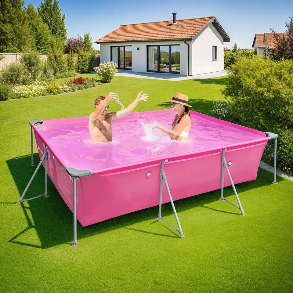 tectake Zwembad rechthoekig met filterpomp 300 x 207 x 70 cm, Pink
