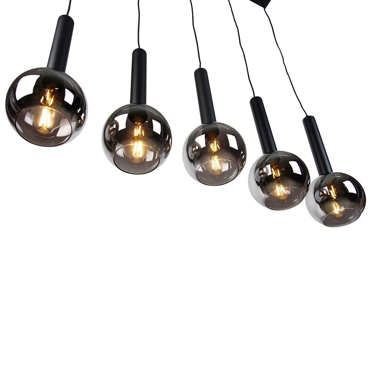 Moderne hanglamp zwart met smoke glas 5-lichts - Clayton