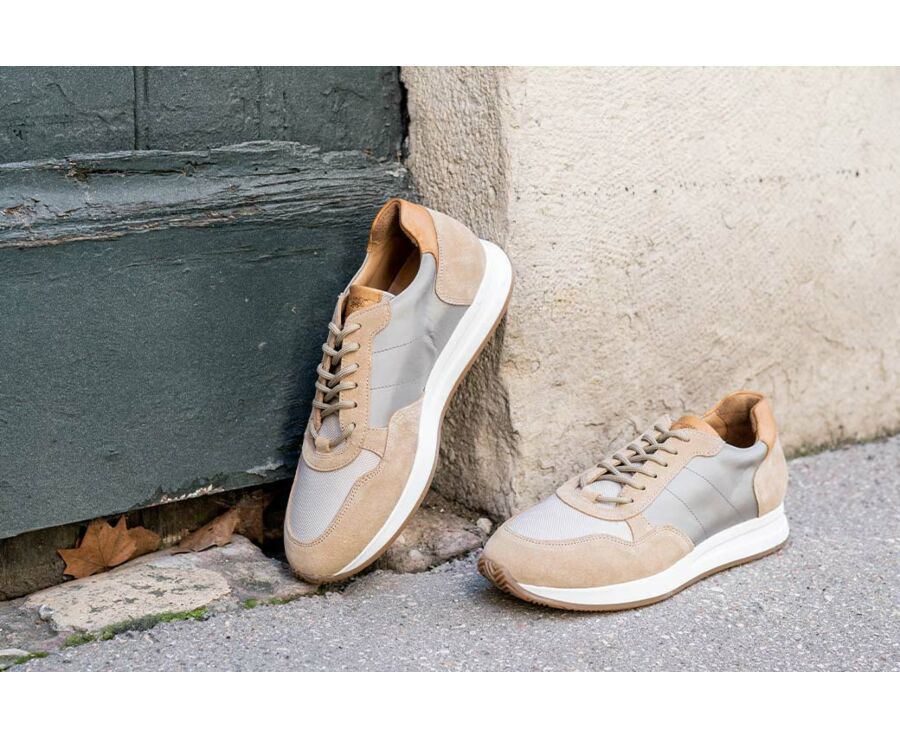Sneakers homme velours Beige et Taupe - NIRRANDA