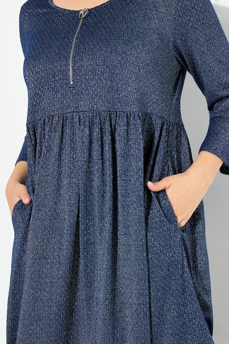 Jersey-Midikleid, Glitter, A-Linie, Rundhals, 3/4-Arm