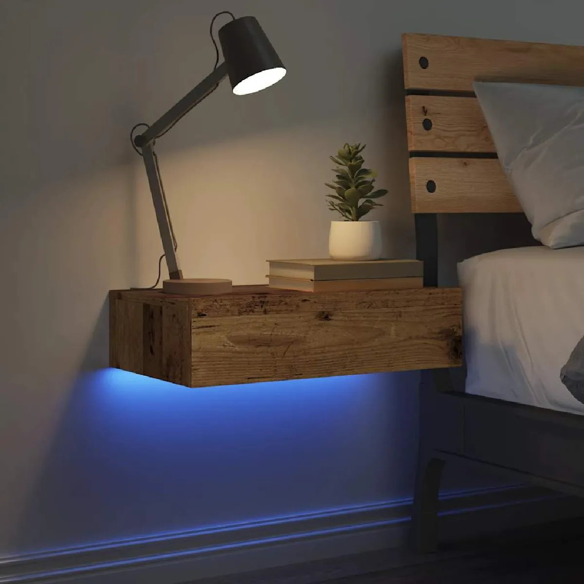 vidaXL Table de chevet - LED Vieux Bois