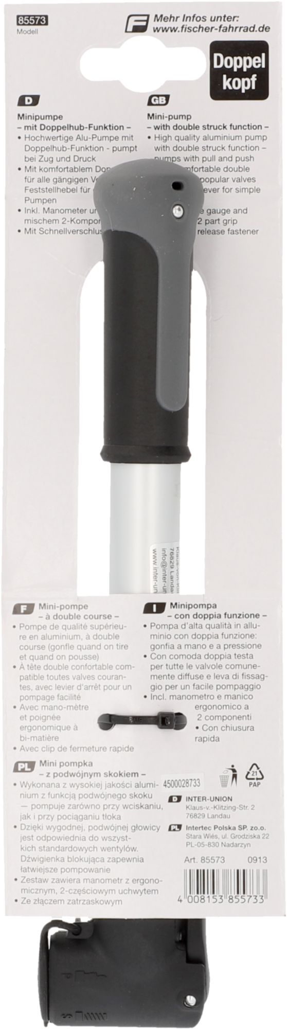 Fahrrad Mini Doppelhub Pumpe Velo Luftpumpe mit Manometer