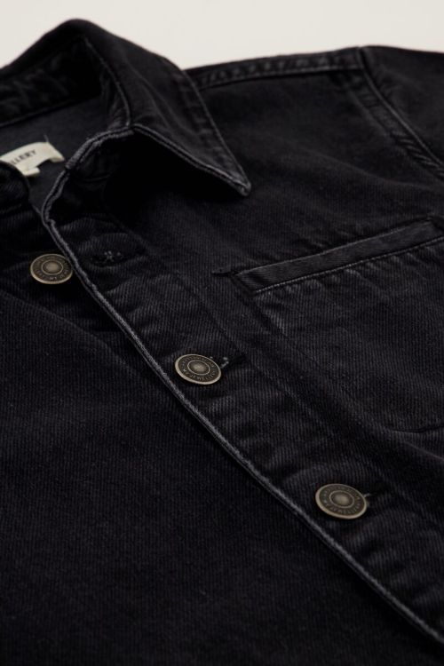 Zwarte denim playsuit met borstzak