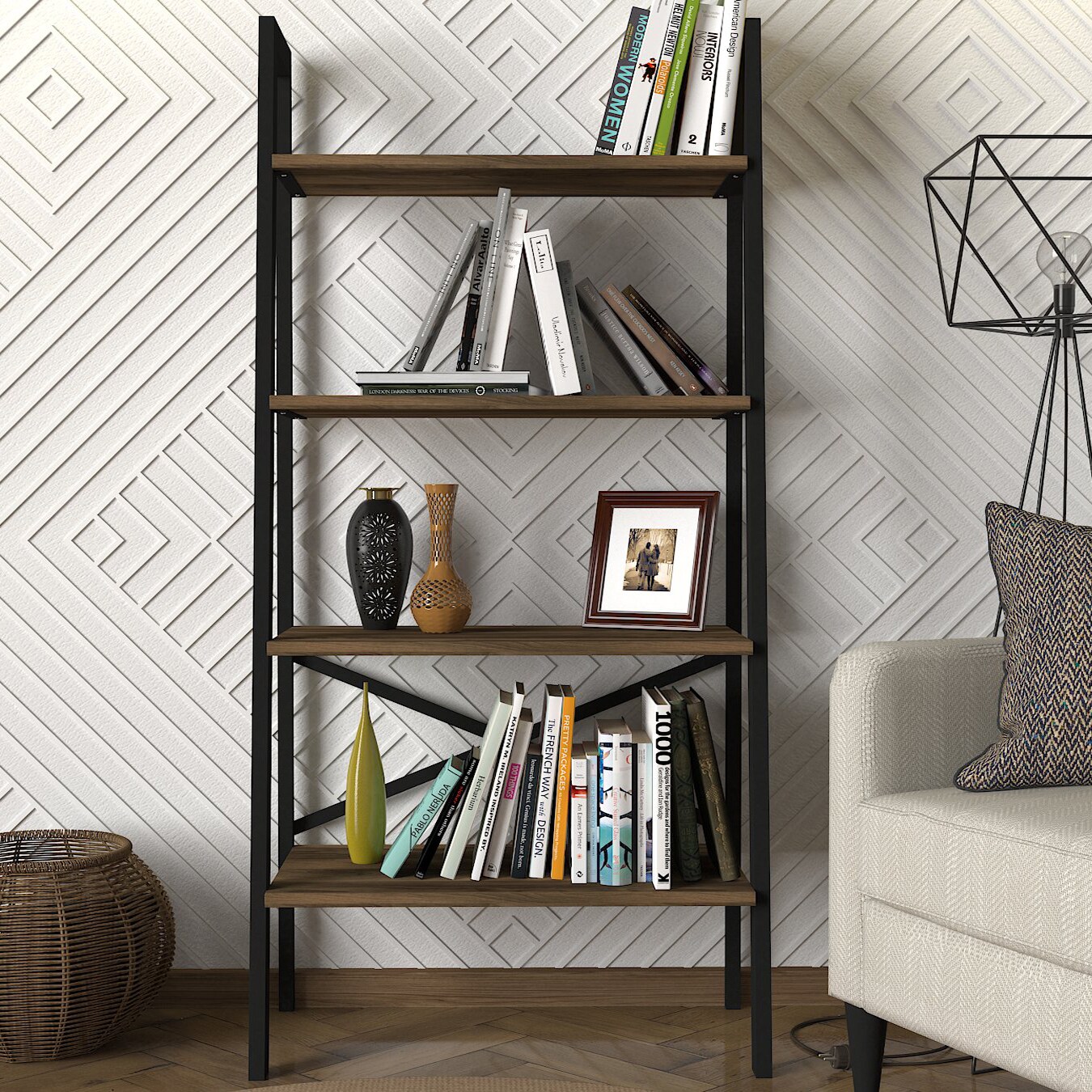 Bücherregal Mistral mit Metallrahmen Walnuss