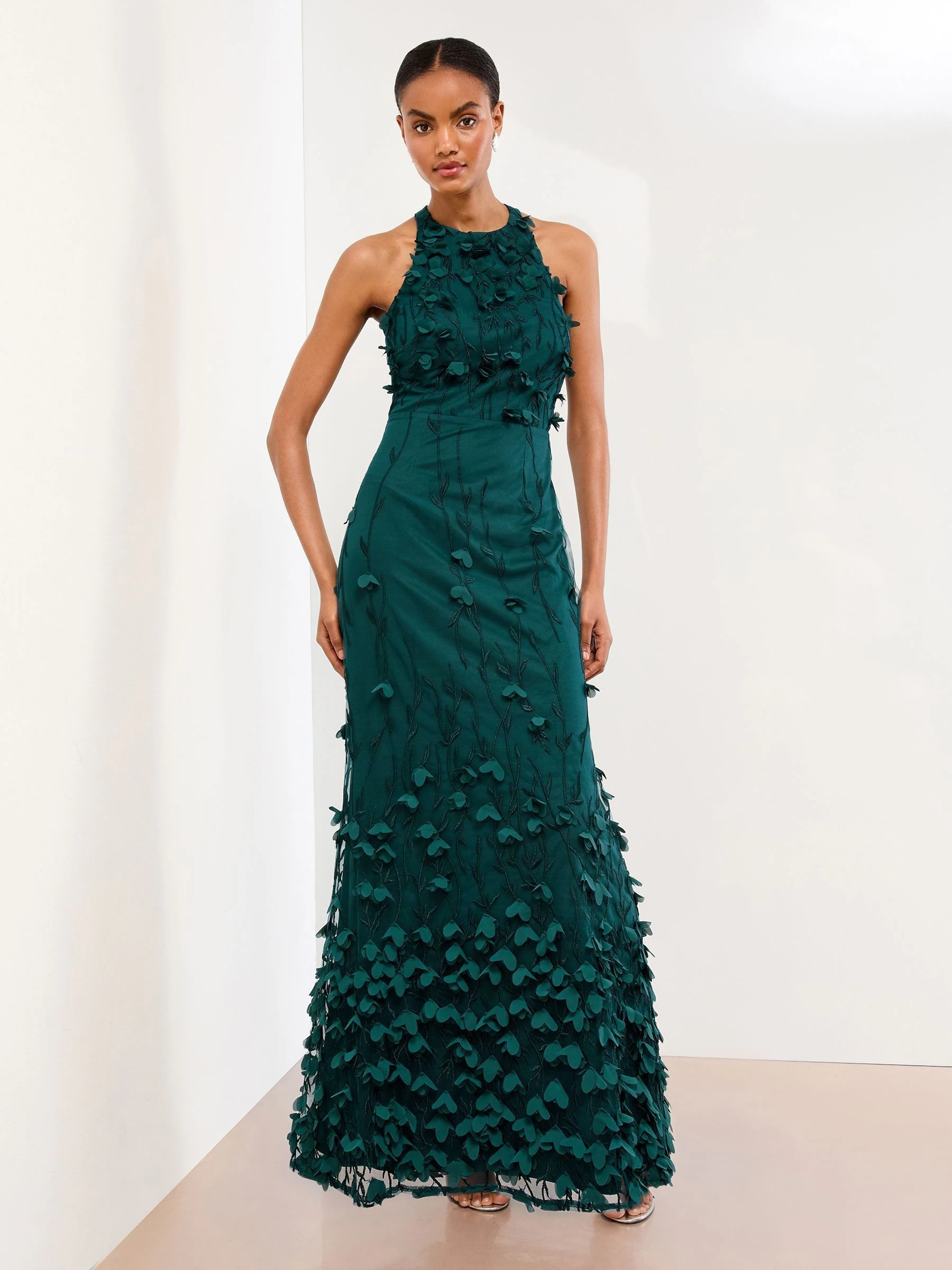 Lipsy Premium 3D Bloemen Gestructureerde Halter Maxi-jurk