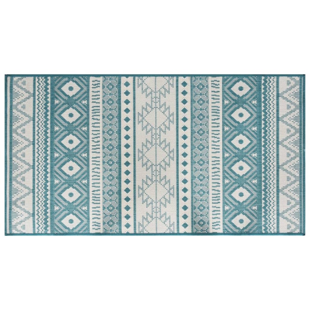 Tapis d'extérieur aqua et blanc 100x200 cm design réversible