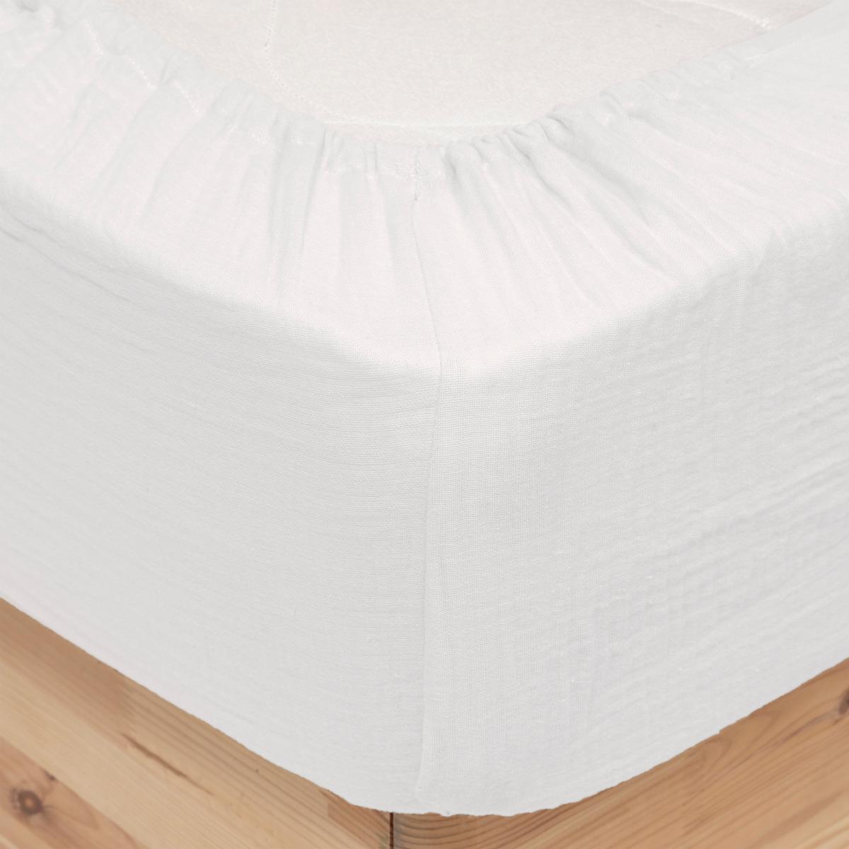 DRAP HOUSSE GAZE DE COTON BLANC 160X200CM