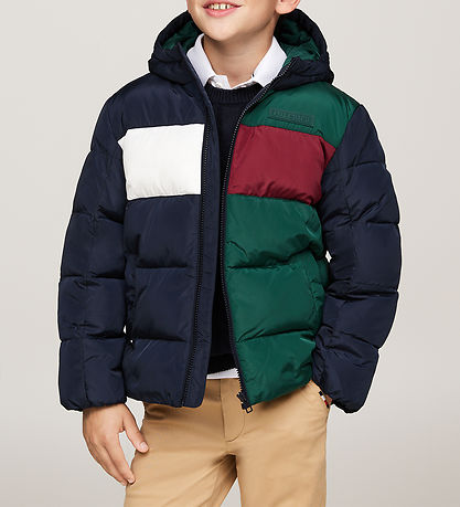 Tommy Hilfiger Dynejakke - Colorblock - Ornamental Green/Rouge/B