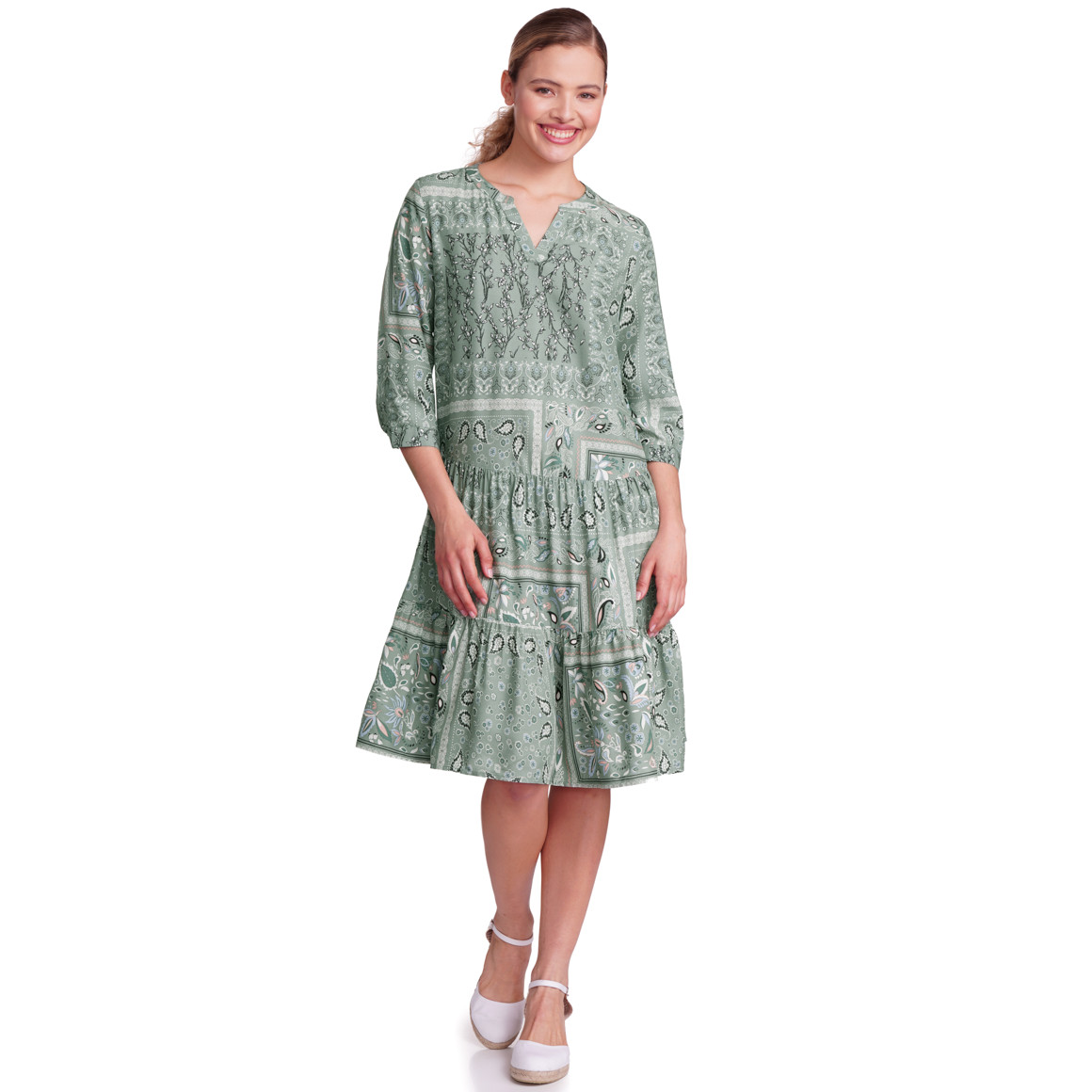 Gina Damen Kleid mit Allover-Muster oliv
