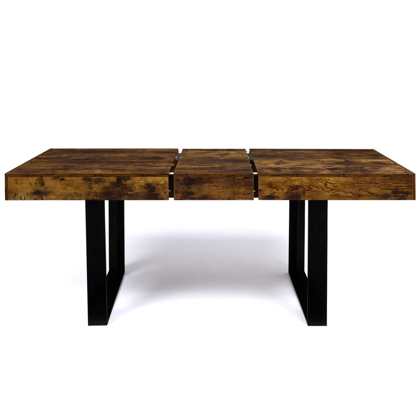 Table à manger extensible rectangle PHOENIX 4-8 personnes bois effet vieilli et noir 160-200 cm