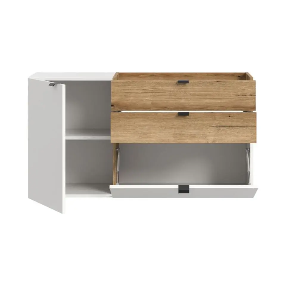 Hioshop Naro dressoir wandgemonteerd 1 deur- 1 vouwdeur- 1 plank- 2 lades wit