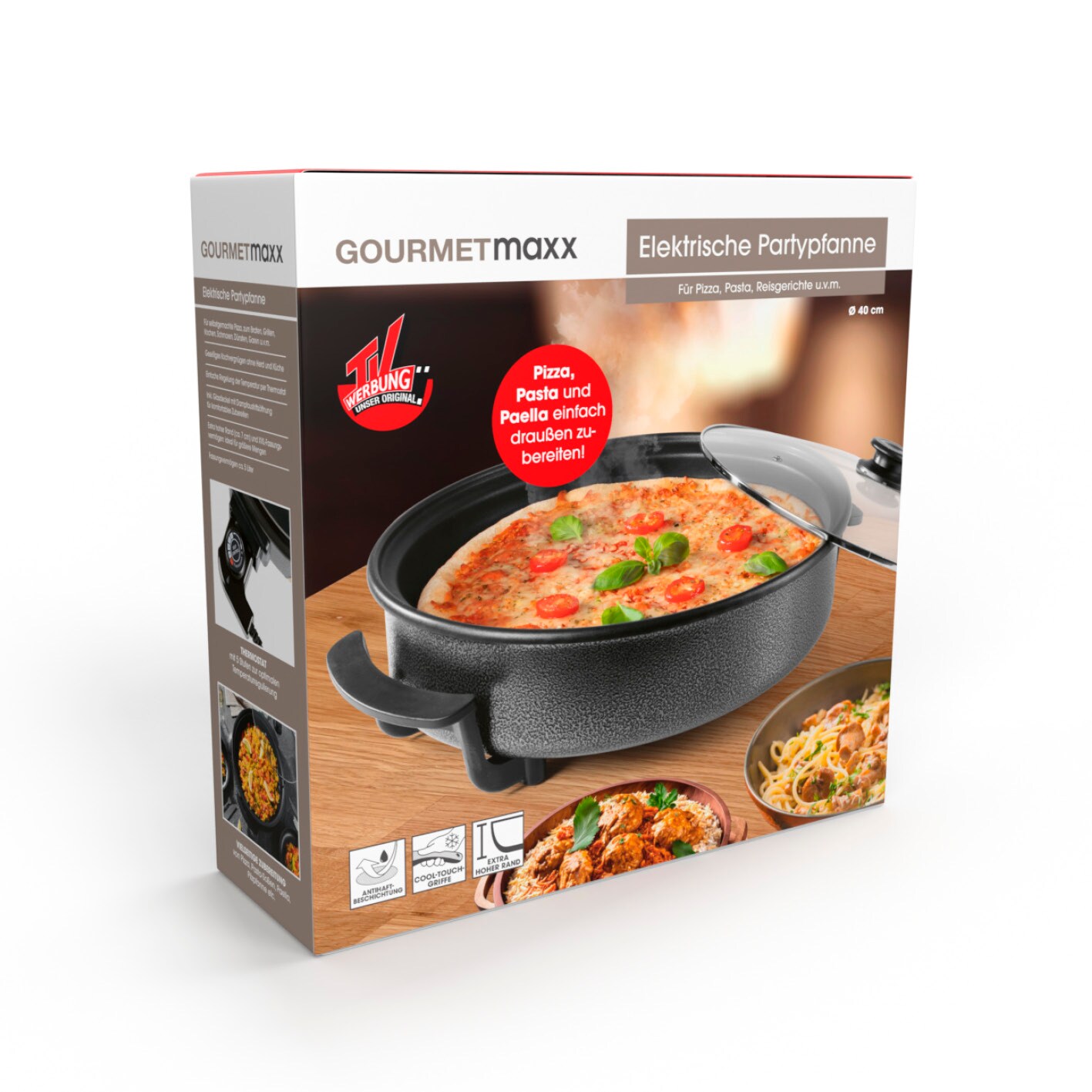 GOURMETmaxx Pizza-Pfanne elektrisch 1500W schwarz