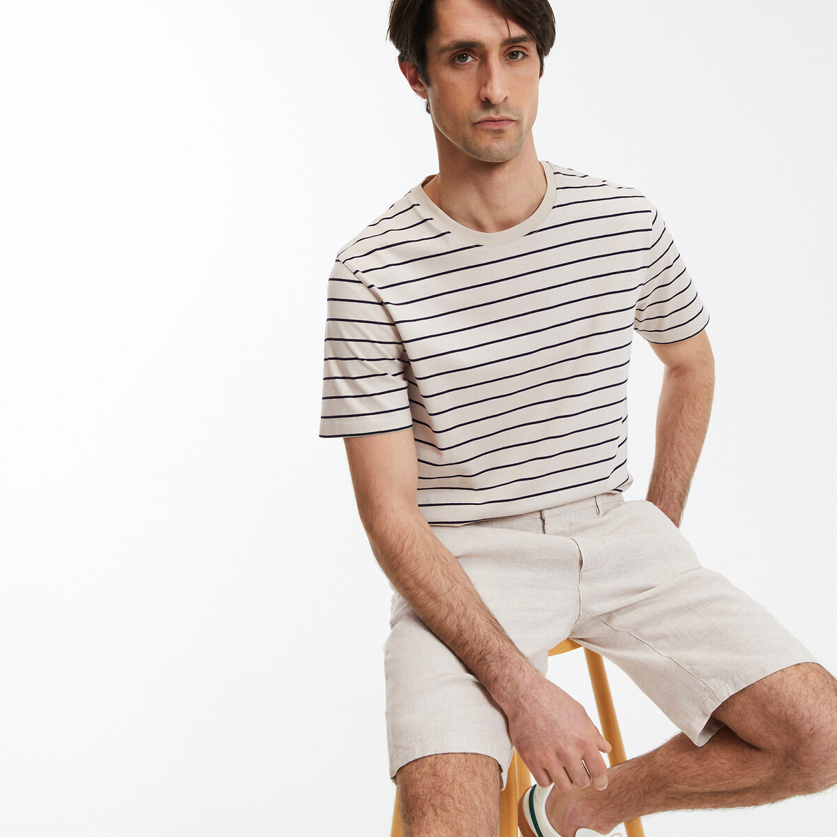 COLEÇÕES LA REDOUTE<br>Camiseta listrada com gola redonda e mangas curtas, em algodão orgânico