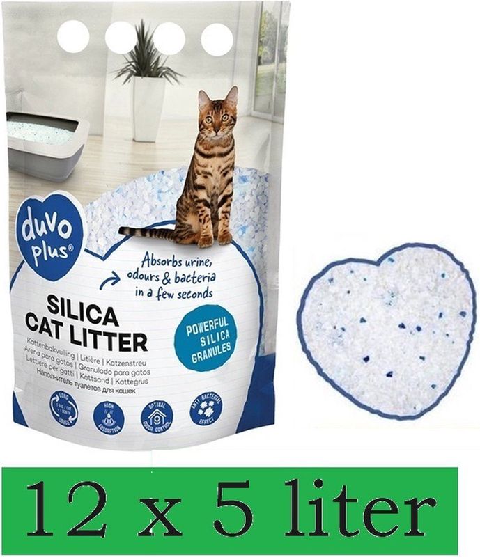 Duvo Silica Premium - Kattenbakvulling - Bulk voordeel - 12x 5L - Incl - Wol muisje