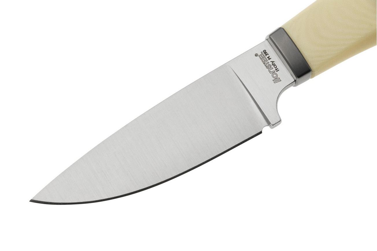 LionSteel Willy WL1-MW, M390 Droppoint White Micarta, vaststaand mes